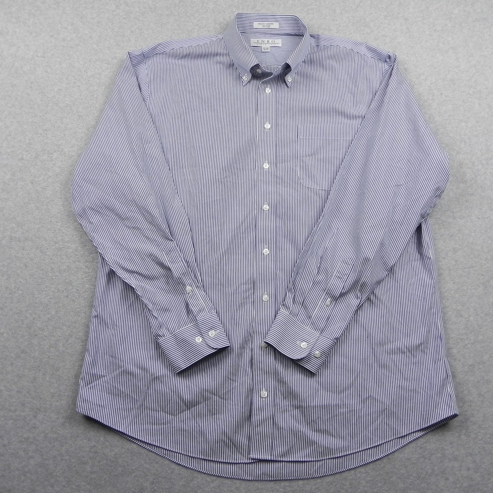 ENRO Shirt Mens 17.5 36/37 Non-Iron Pocket Button Up Blue Striped Long Sleeve